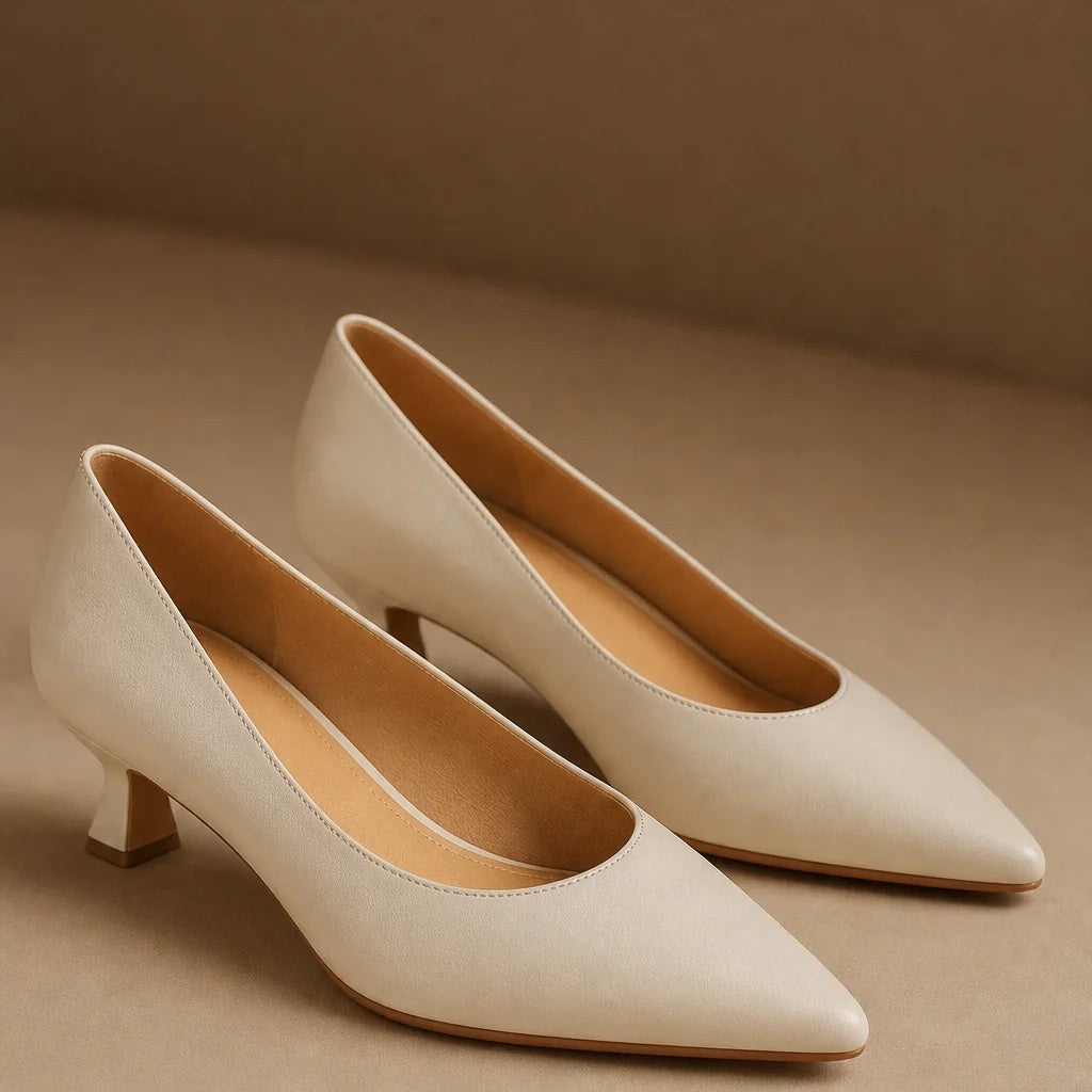 Women's Kitten Heel Pointed Toe Pumps, Smooth Leather
