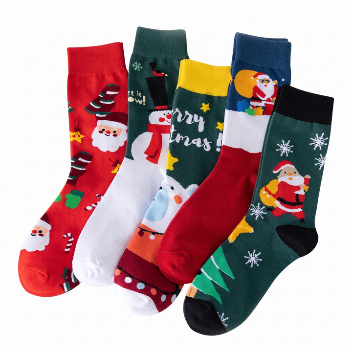 Holiday Fun Christmas Socks 3 Pack, Unisex Festive Contrast Cuff