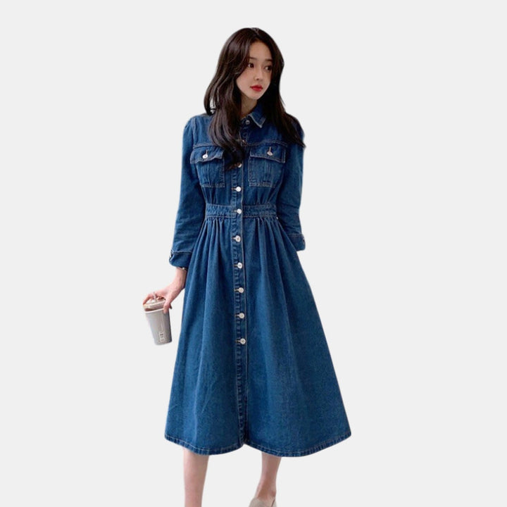 Women's Denim Midi Dress, Long Sleeve
