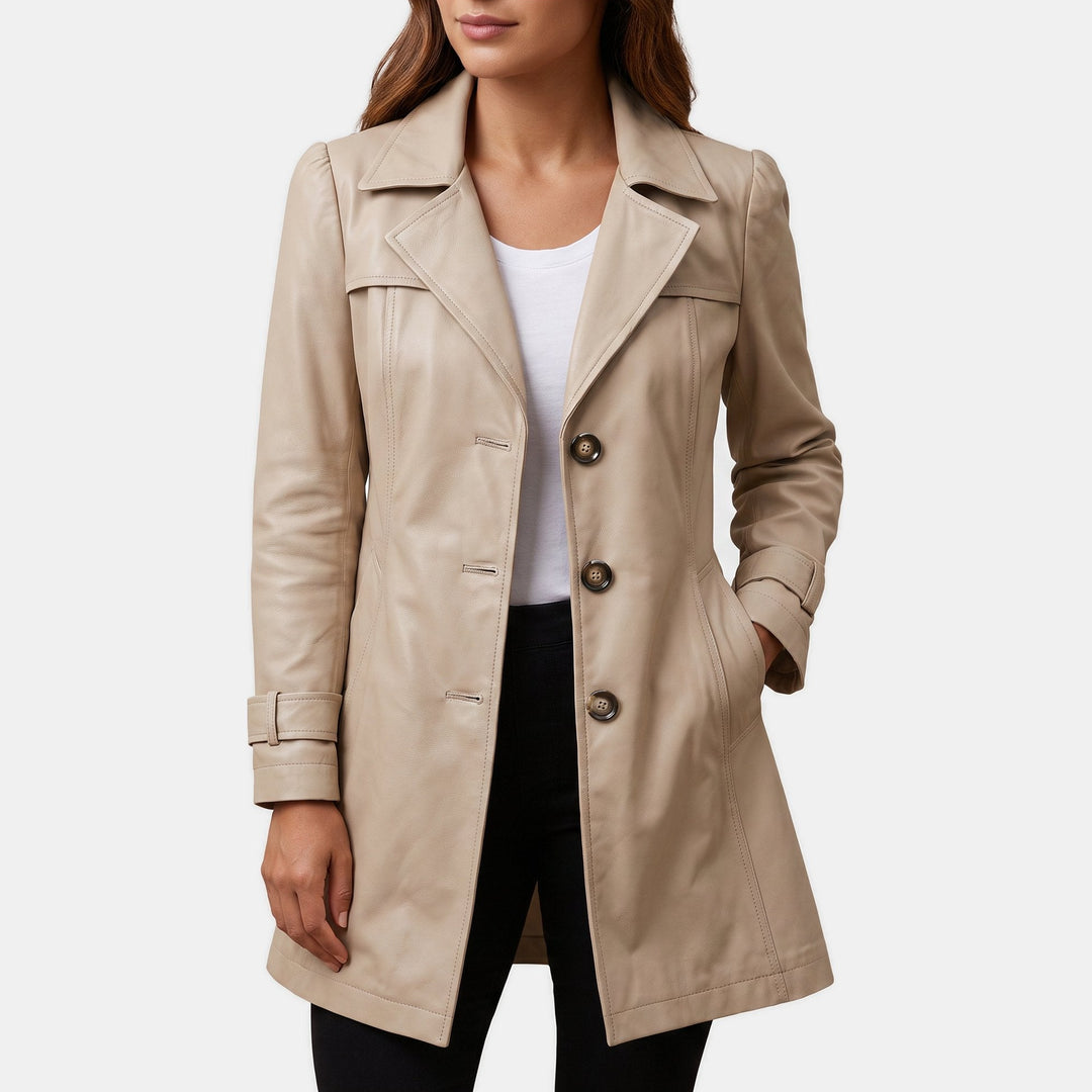Women's Mid Length Trench Coat, Belted Waist Button Front