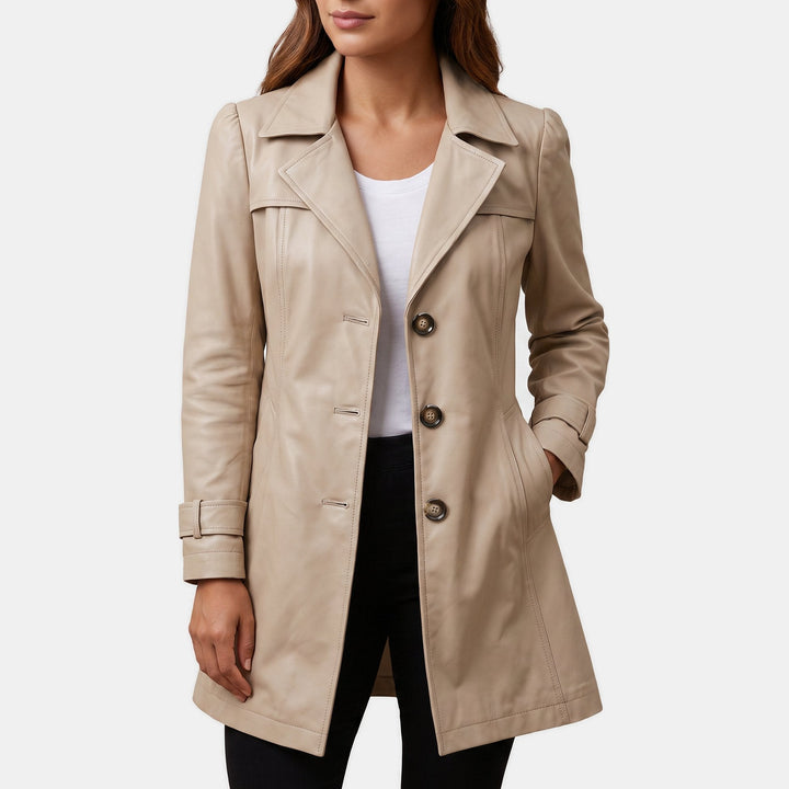 Women's Mid Length Trench Coat, Belted Waist Button Front