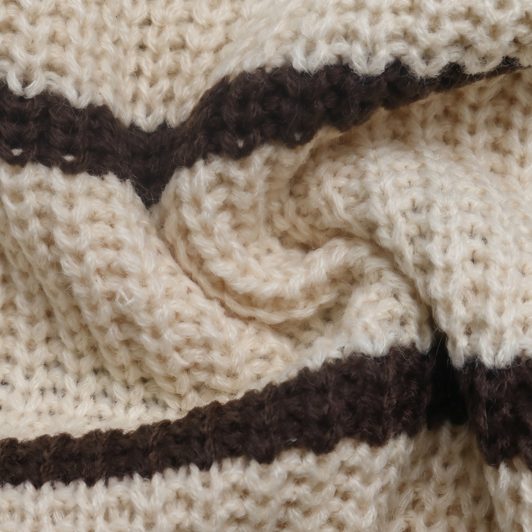 Women's Long Sleeve Collared Rugby Shirt, Knitted Brown
