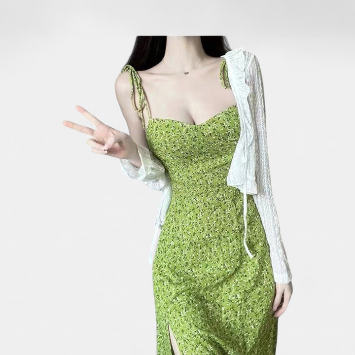 Women's Floral Midi Slip Dress, Ditsy Print Side Slit