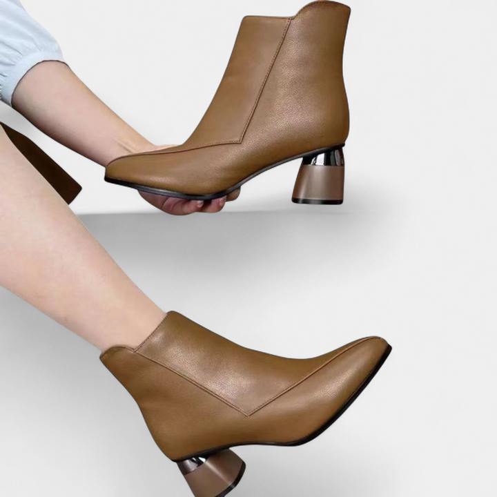 Women's Leather Ankle Boots, Heeled Block Heel
