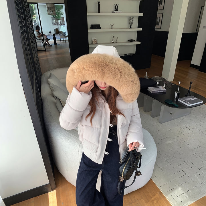 Women's Cropped Winter Puffer Jacket, Hooded Quilted Fur Bubble