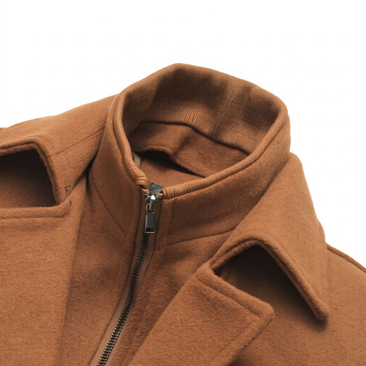 Men's Slim Fit Winter Peacoat, High Neck Single Breasted Zipper