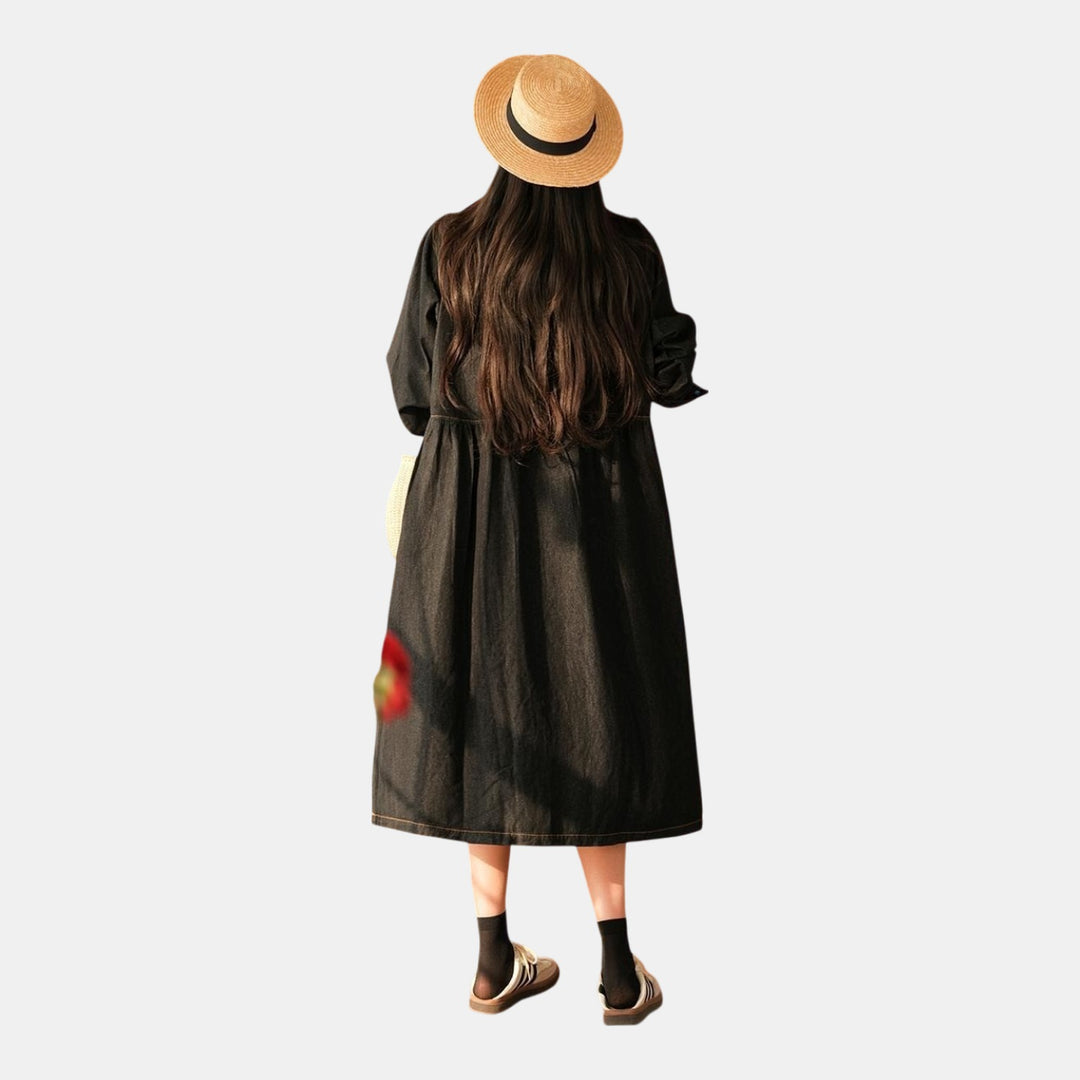 Women's Smocked Waist Denim Midi Dress, Patch Pockets