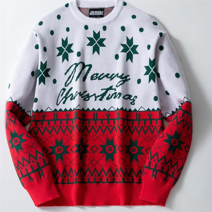 Men's Christmas Sweater, White Knit Pullover Jumper