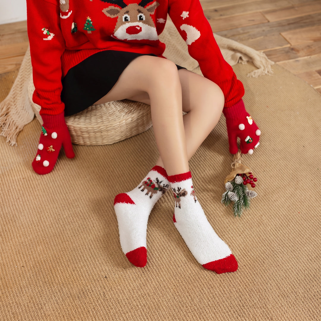 Plush Holiday Christmas Socks 3 Pack, Unisex Fuzzy Festive