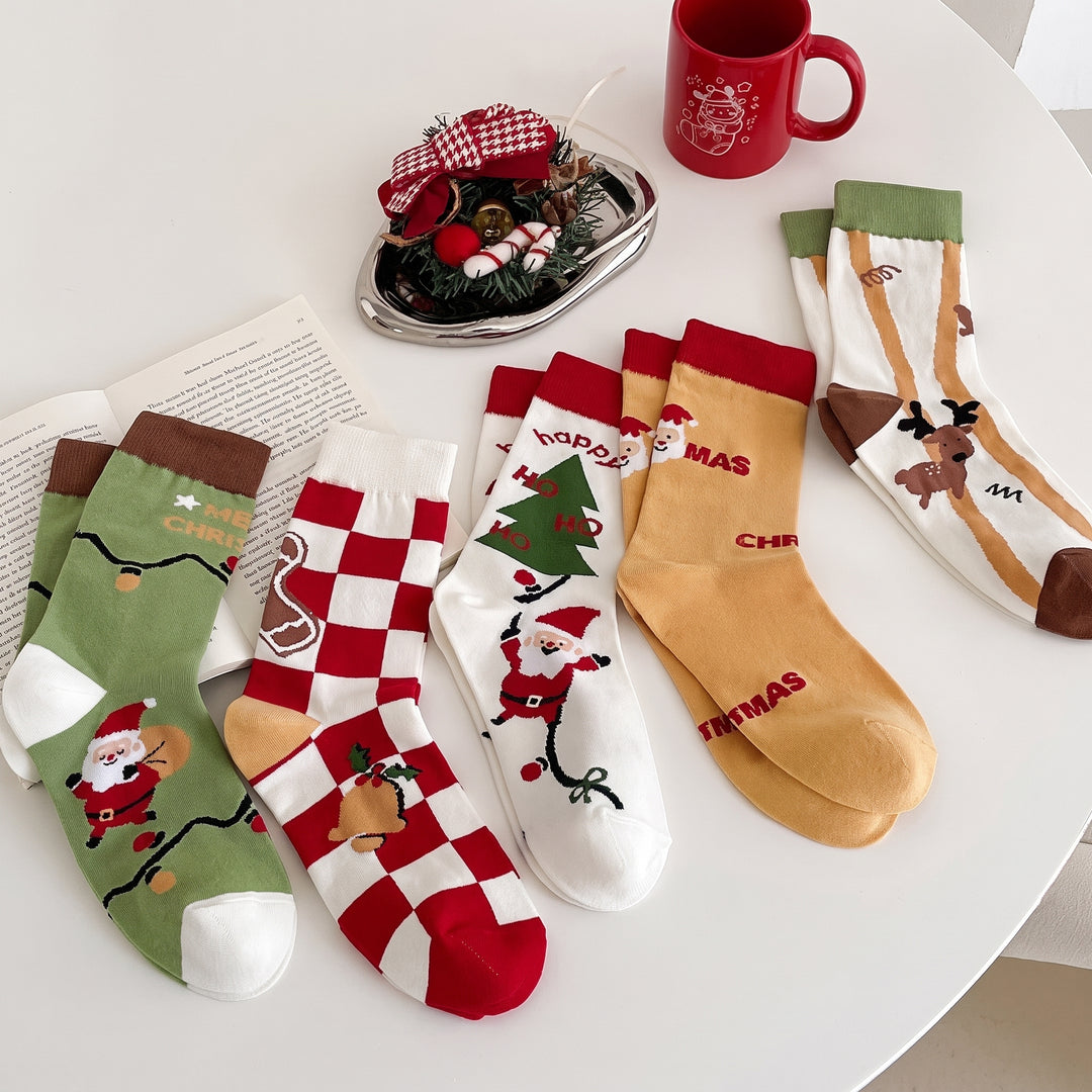 Holiday Fun Christmas Socks 3 Pack, Unisex Festive Contrast Cuff