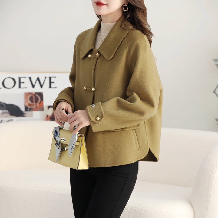 Women's Short Winter Peacoat, Waist Length Frog Closures