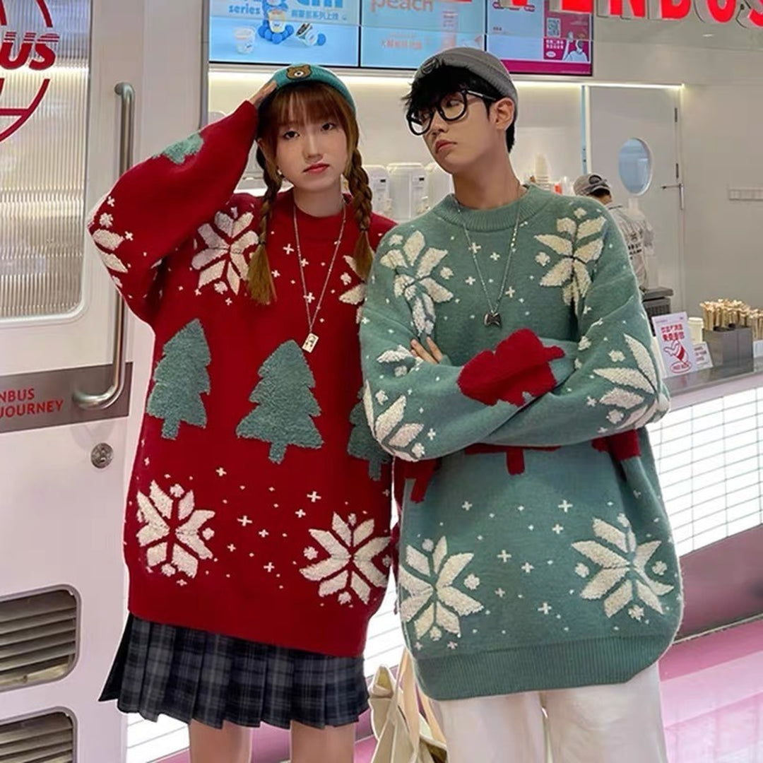 Christmas Sweater, Unisex Knit Reindeer Crew Neck Pullover