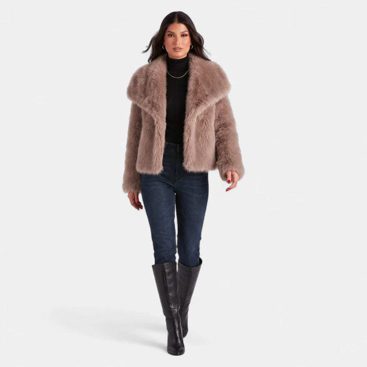Women's Oversized Short Faux Fur Coat, Open Front Wide Lapel