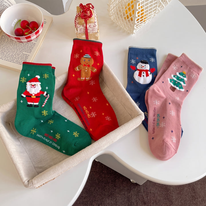 Holiday Gingerbread Christmas Socks 4 Pack, Unisex Multicolour Festive Santa