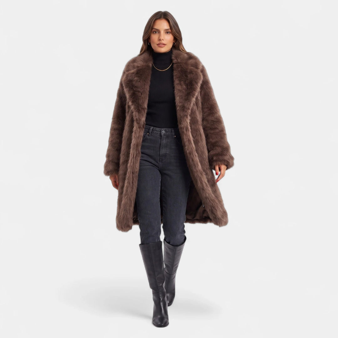 Women's Oversized Faux Fur Coat, Open Front Medium Pile