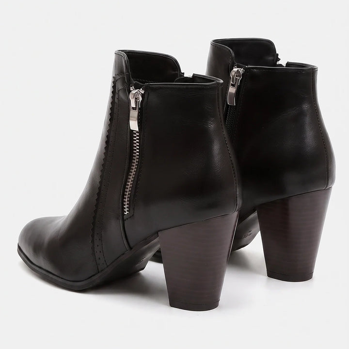 Women's Round Toe Block Heel Ankle Boots, Faux Leather