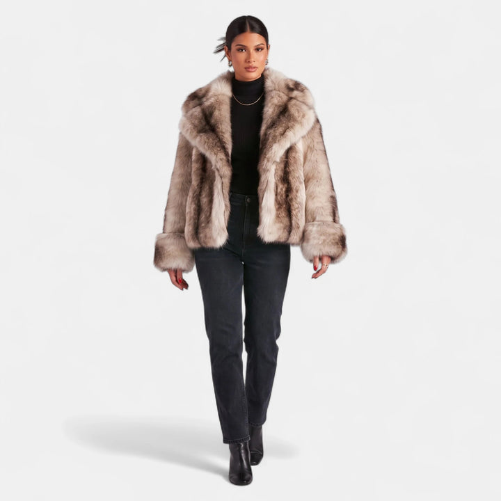 Women's Short Faux Fur Coat, Oversized Open Front Wide Lapel