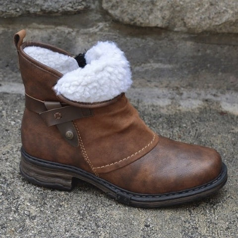 Women's Lug Sole Brown Boots, Slouched Fit Distressed Finish