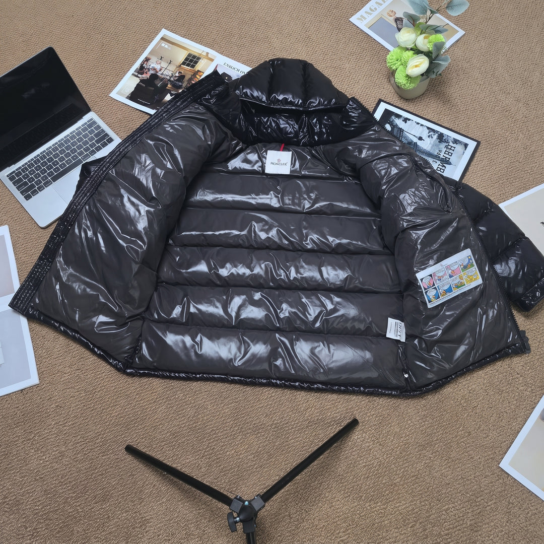 Men's Hooded Goose Down Puffer Jacket, Shiny Longline