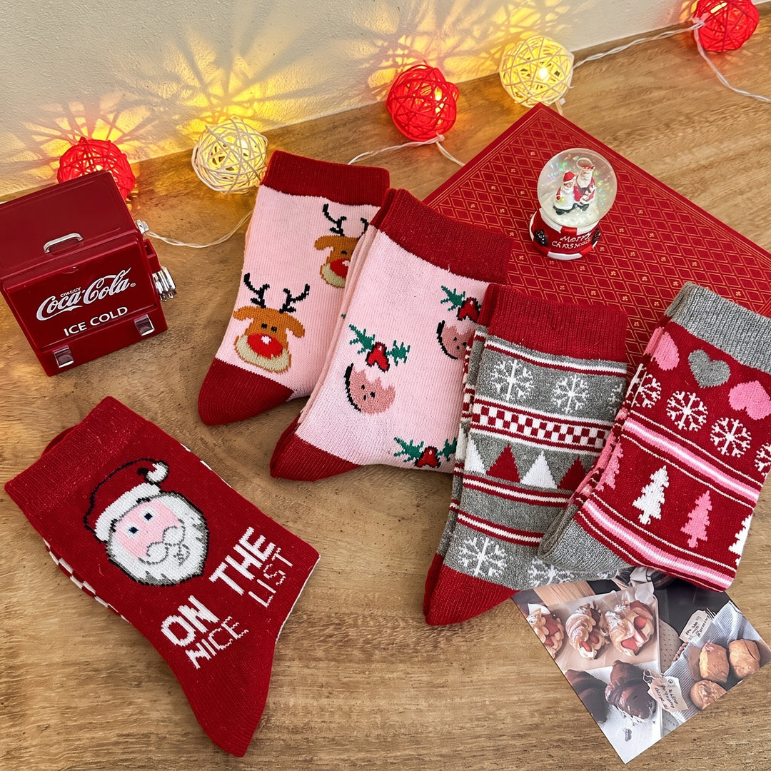 Holiday Fair Isle Christmas Socks 5 Pack, Unisex Assorted Festive Santa Tree