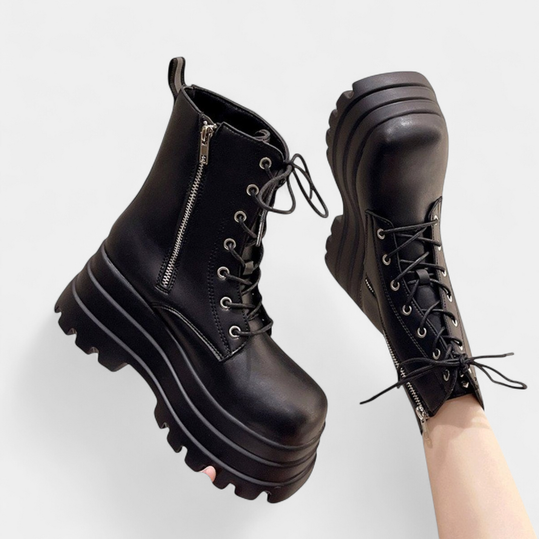 Women's Combat Platform Ankle Boots, Chunky Lace Up Goth