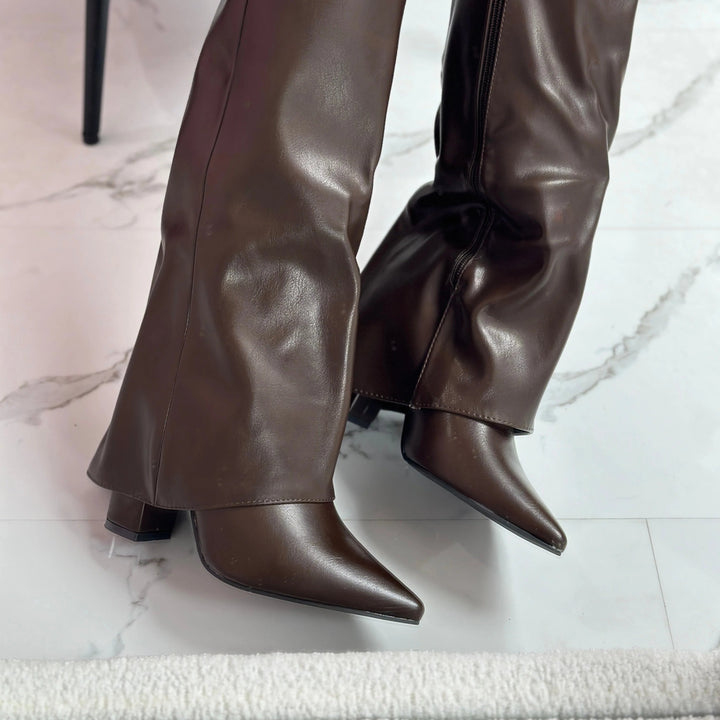 Women's Knee High Boots, Wedge Heel Pointed Toe Suede Side Zip
