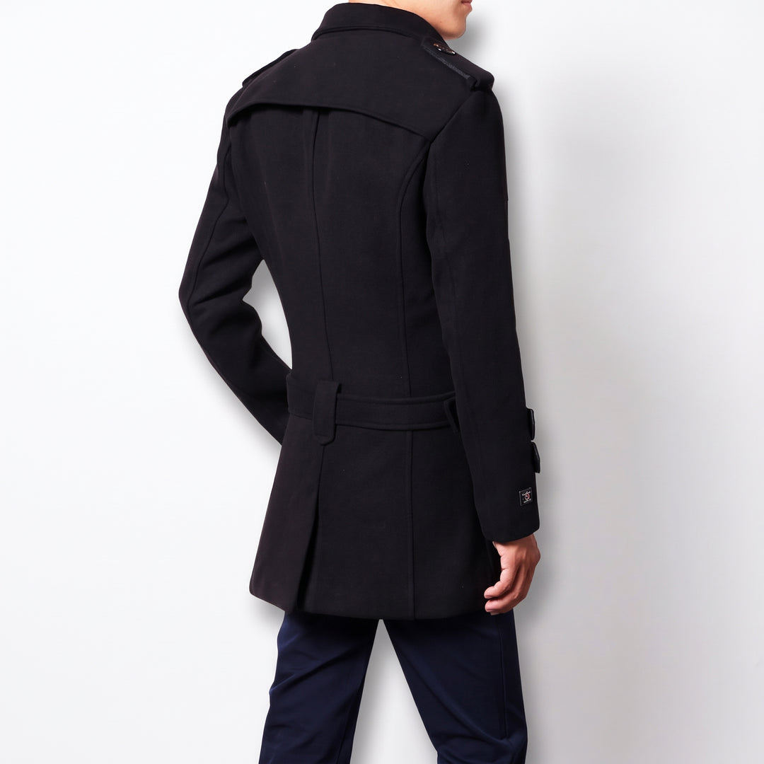 Men's Slim Fit Winter Peacoat, Mid Length Tailored Notched Lapel