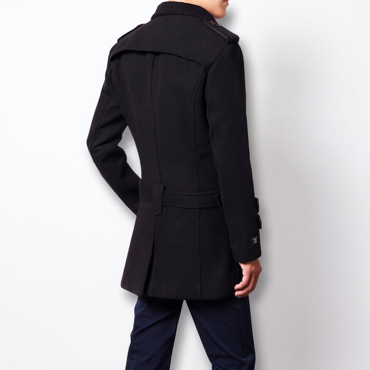 Men's Slim Fit Winter Peacoat, Mid Length Tailored Notched Lapel
