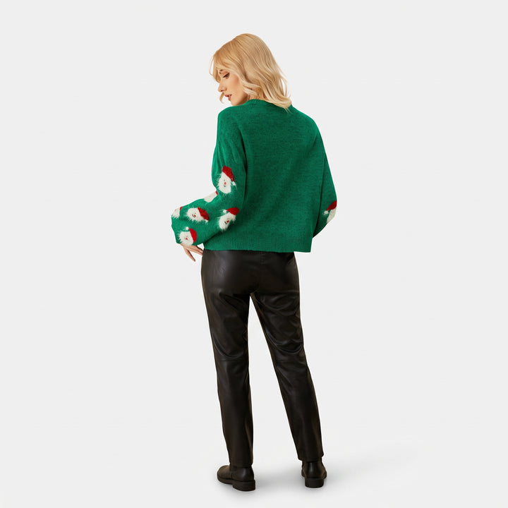 Women's Christmas Sweater, Pullover Knit Santa Print