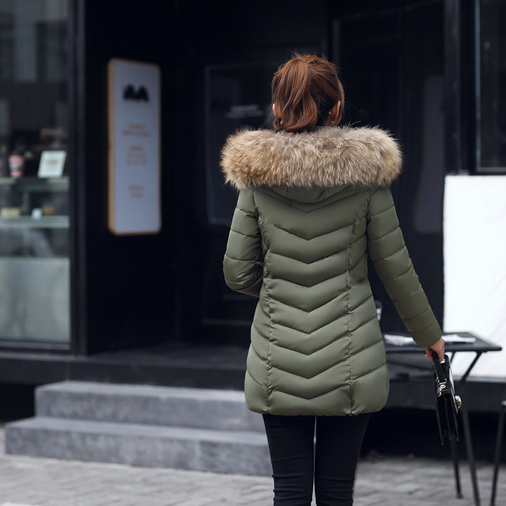 Women's Quilted Winter Puffer Jacket, Hooded Fur Padded Slim Fit