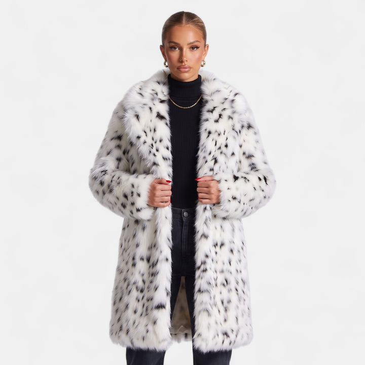 Women's Long Faux Fur Coat, Fluffy Oversized Fit with Notched Lapel