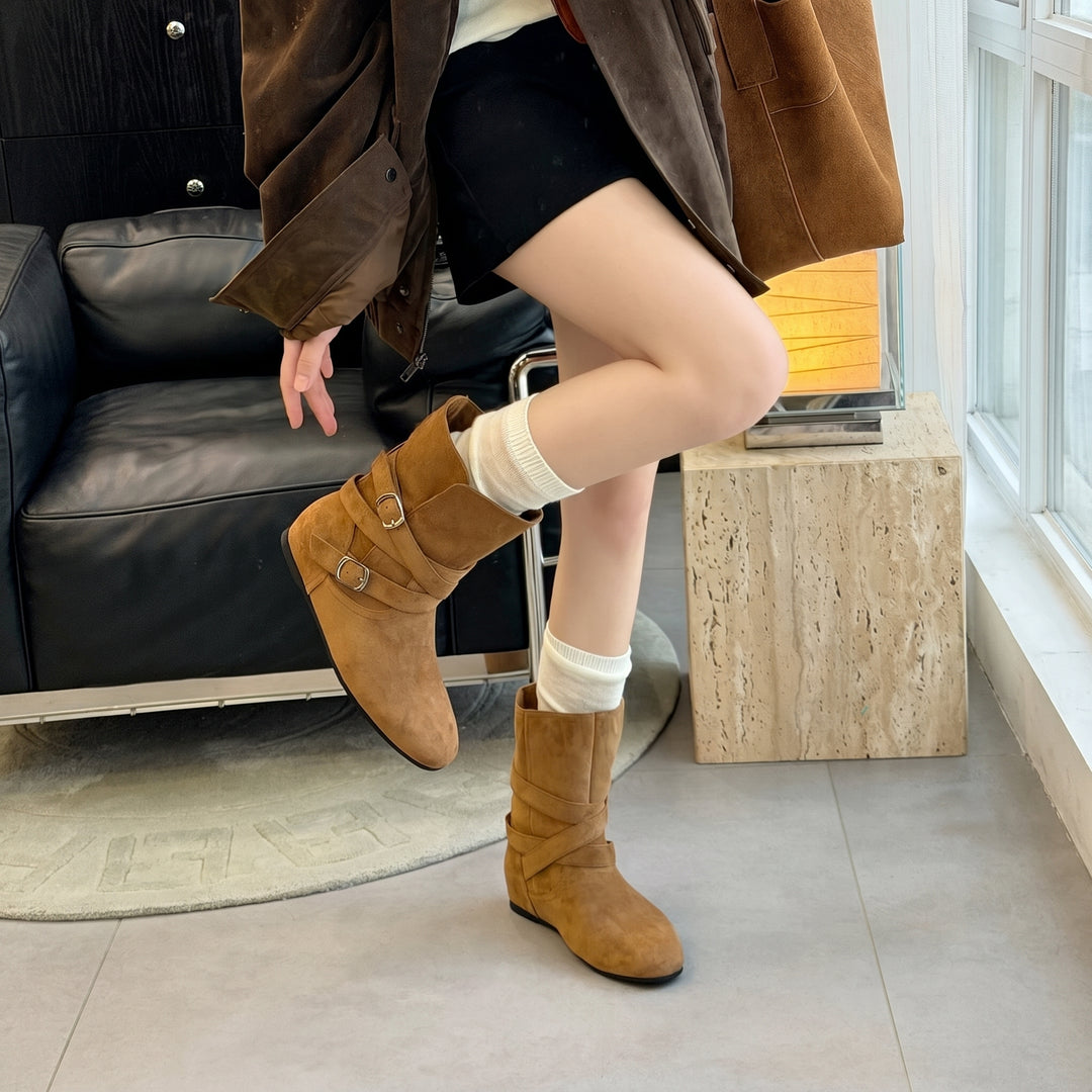Women's Mid Calf Comfortable Winter Boots, Buckle Straps