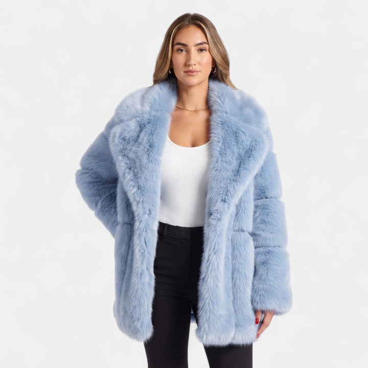 Women's Oversized Short Faux Fur Coat, Open Front Patch Pockets