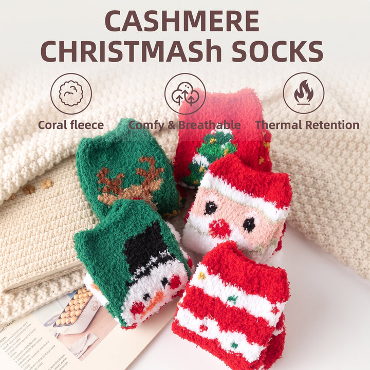 Plush Holiday Christmas Socks 5 Pack, Unisex Mix Fuzzy Festive Santa