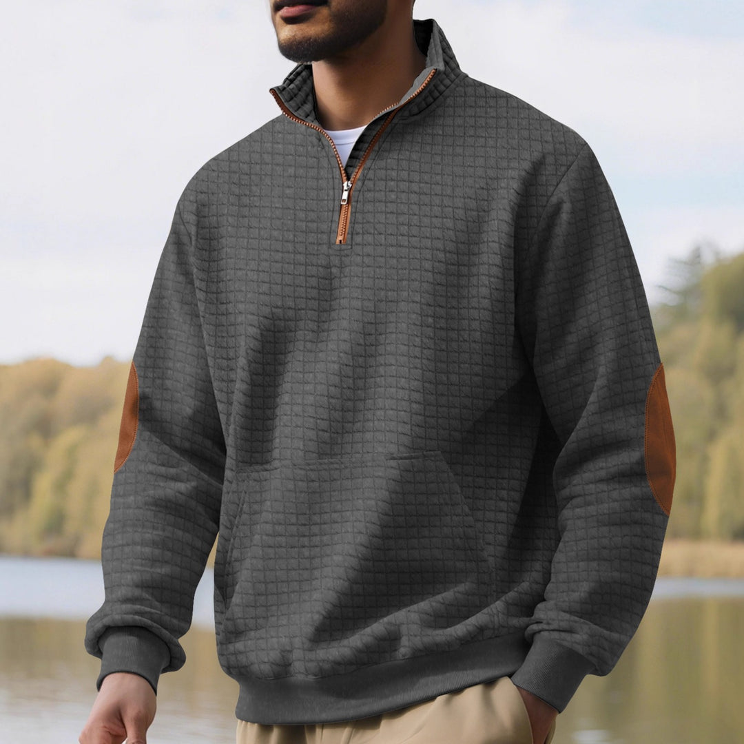 Men's Quarter Zip Sweater, Waffle Knit Mock Neck Pullover