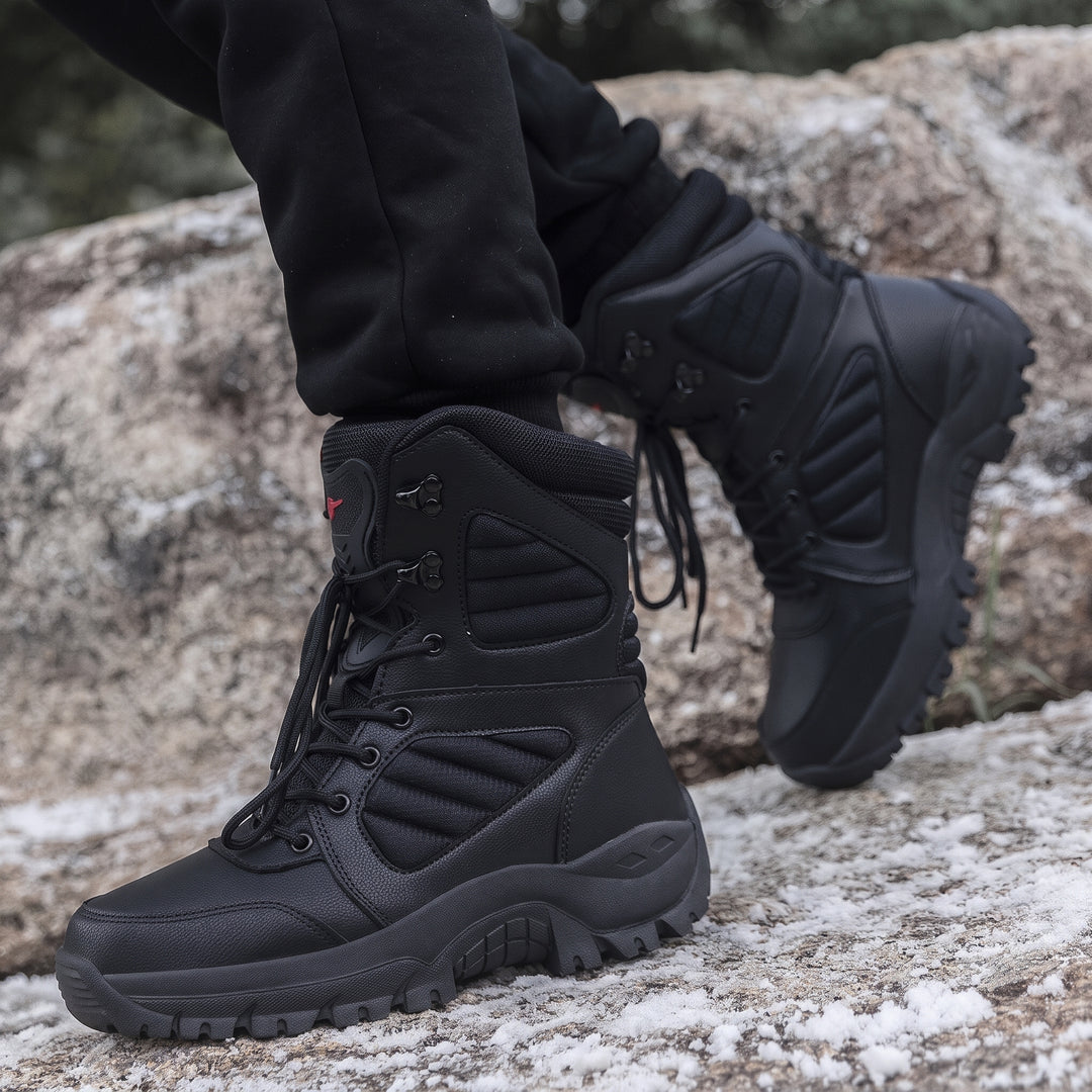 Men's Military Comfortable Winter Boots, Lace Up Mid Calf