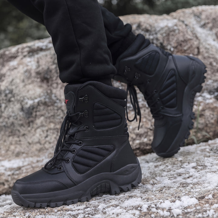 Men's Military Comfortable Winter Boots, Lace Up Mid Calf