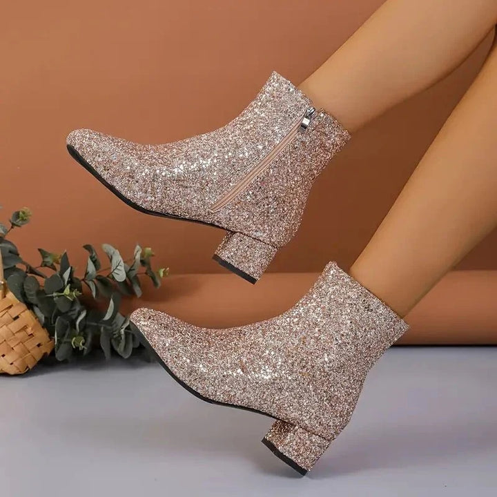 Women's Block Heel Pointed Toe Ankle Boots, Side Zip