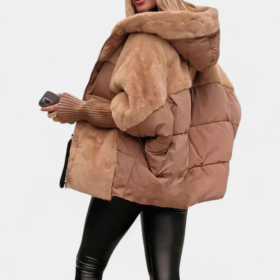 Women's Oversized Puffer Jacket, Mid Hip Large Hood