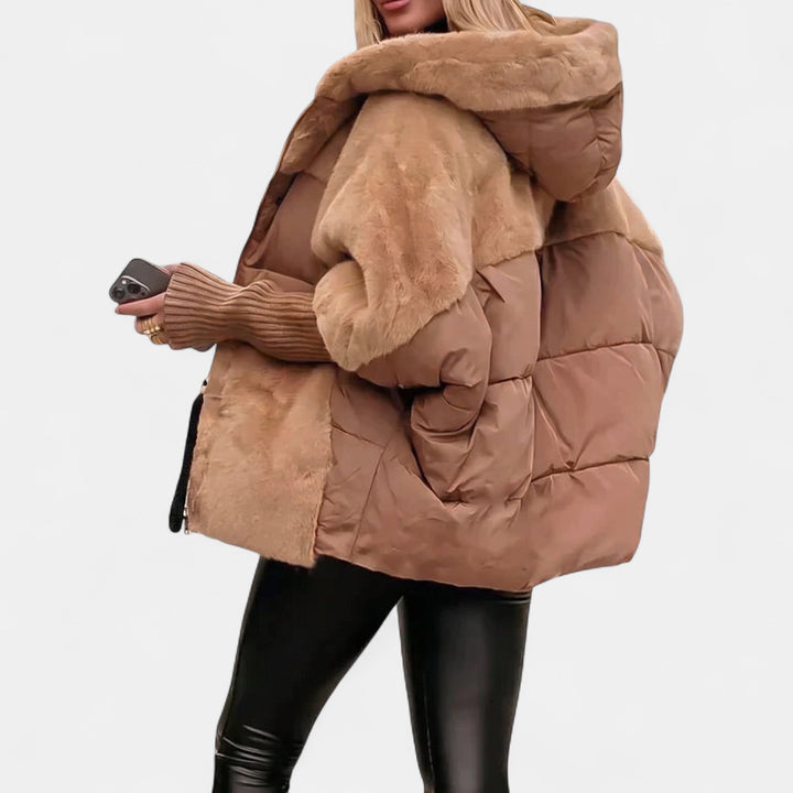 Women's Oversized Puffer Jacket, Mid Hip Large Hood