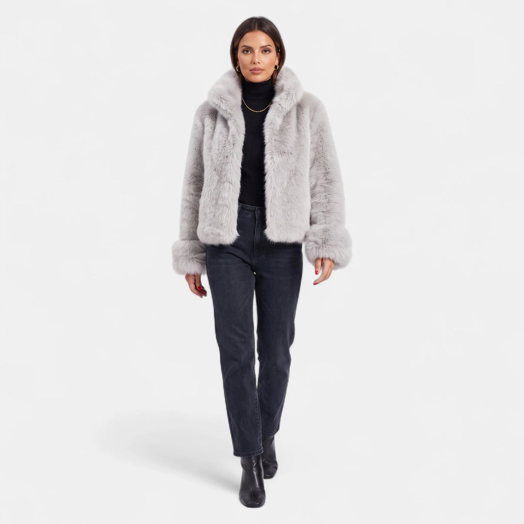 Women's Oversized Short Faux Fur Coat, Open Front Vertical Seaming