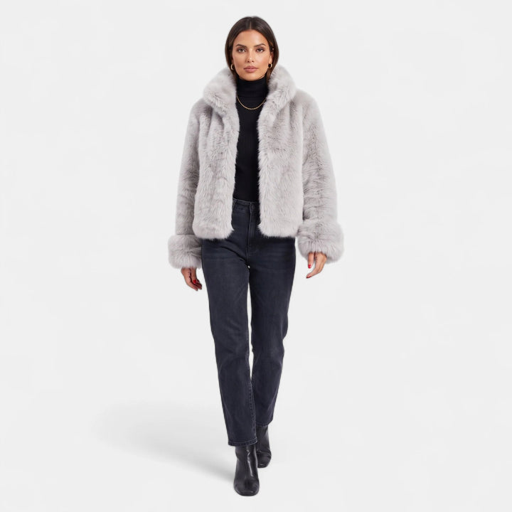 Women's Oversized Short Faux Fur Coat, Open Front Vertical Seaming