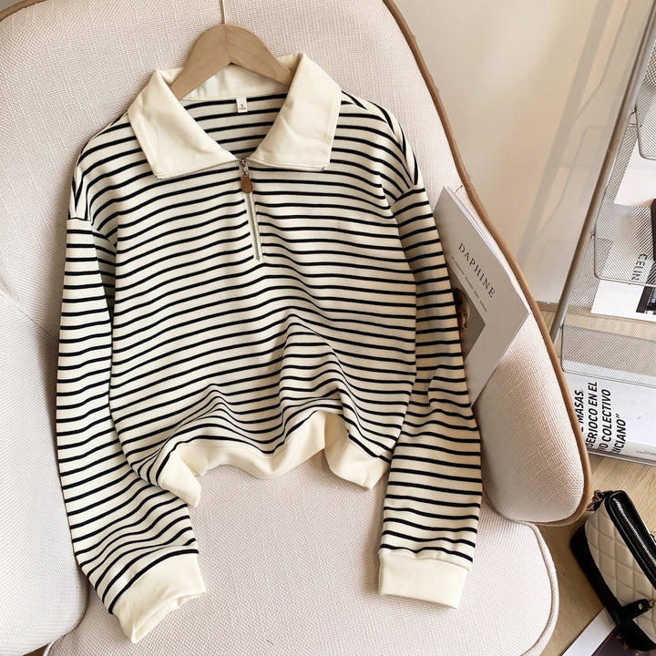 Women's Long Sleeve Polo Rugby Shirt, Collared Apricot Half Zip