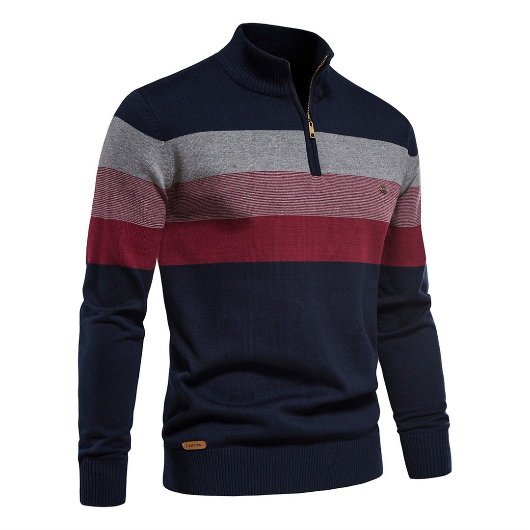 Men's Quarter Zip Sweater, Ribbed Knit Cotton Mock Neck Pullover