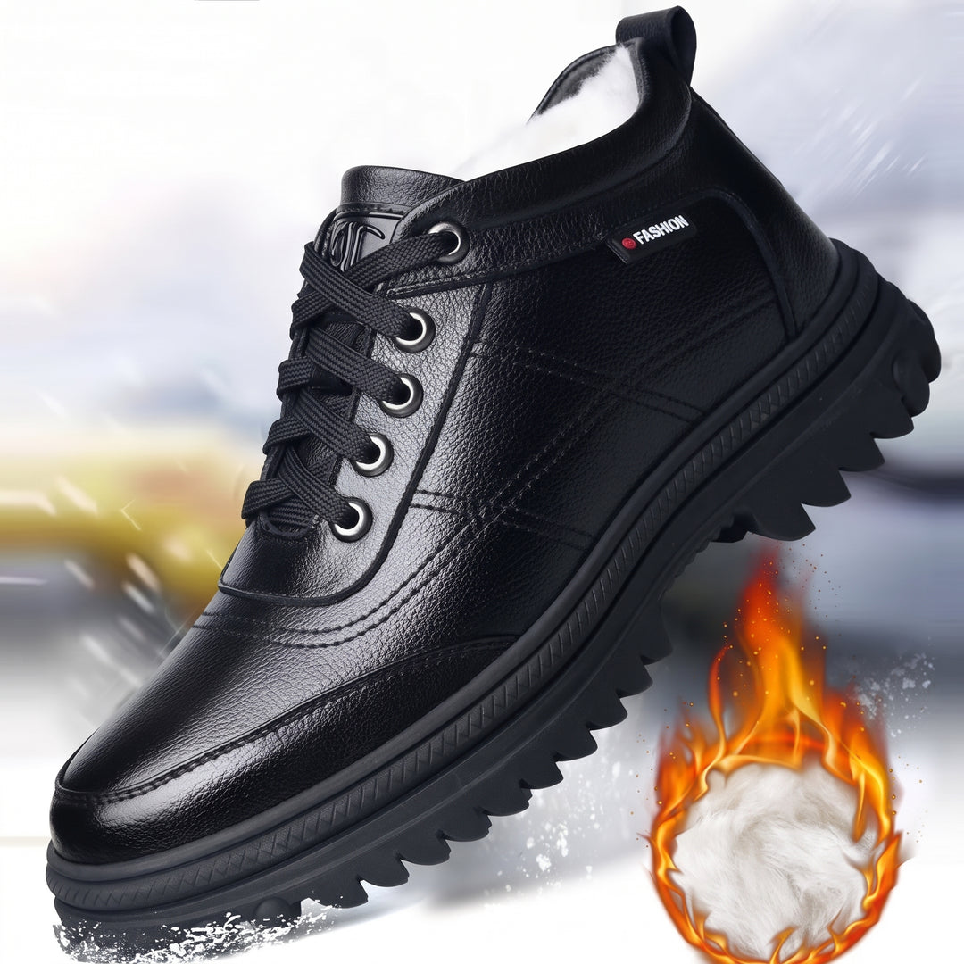 Men's Black Comfortable Orthopedic Winter Boots, Fur Lined Fuzzy