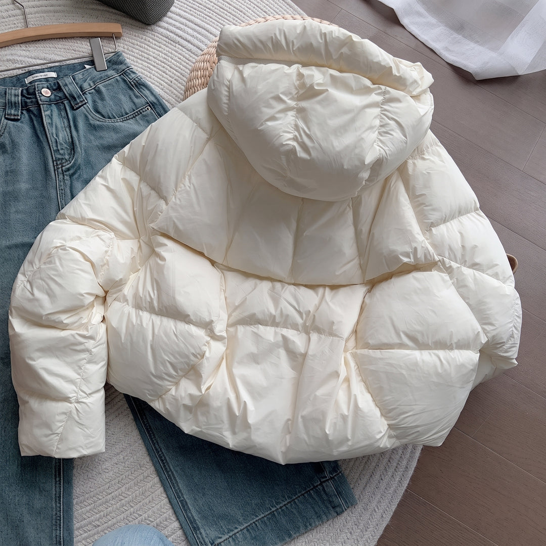 Women's Cropped Winter Puffer Jacket, Bubble Hooded Quilted
