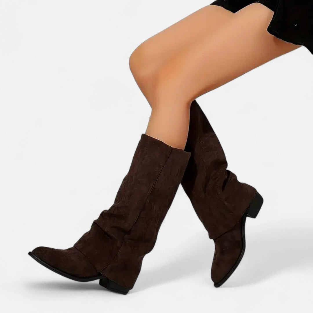 Women's Suede Boots, Slouchy Pointed Toe Mid Calf Drape