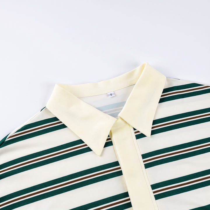 Women's Long Sleeve Polo Rugby Shirt, Collared Retro Button Placket
