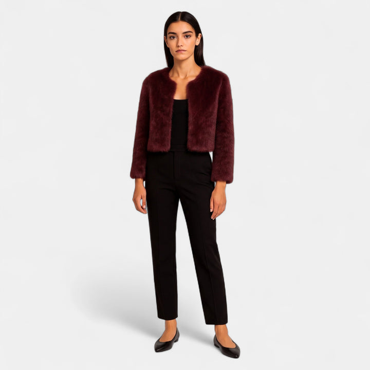 Women's Oversized Short Faux Fur Coat, Collarless Boxy Fit