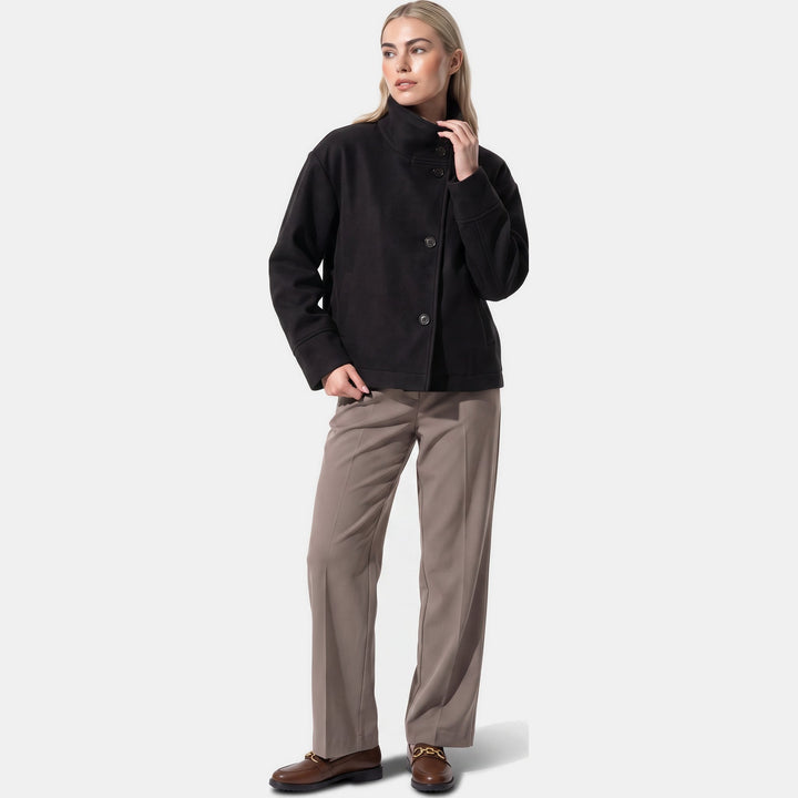 Women's Oversized Wool Coat, Long Sleeves Asymmetric Single Breasted